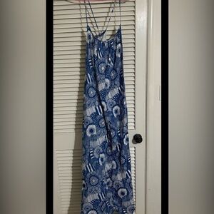 Banana Republic Blue and White Pleated Maxi Skirt